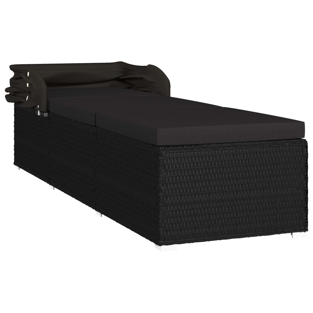 Bain de soleil avec protection solaire et coussin poly rotin noir