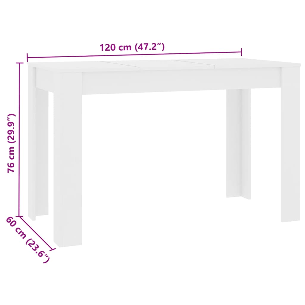 Table à manger blanche 120x60x76 cm en bois