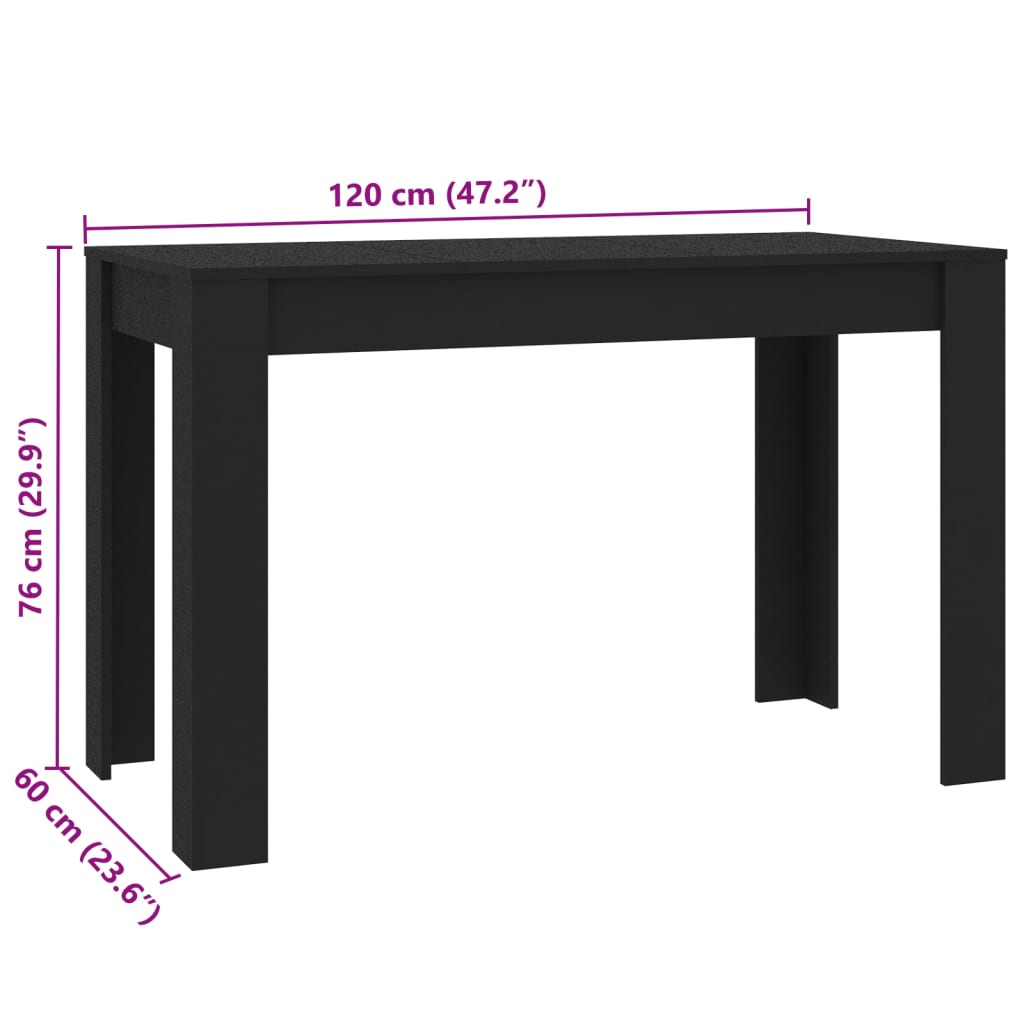 Table à manger noire 120x60x76 cm en bois