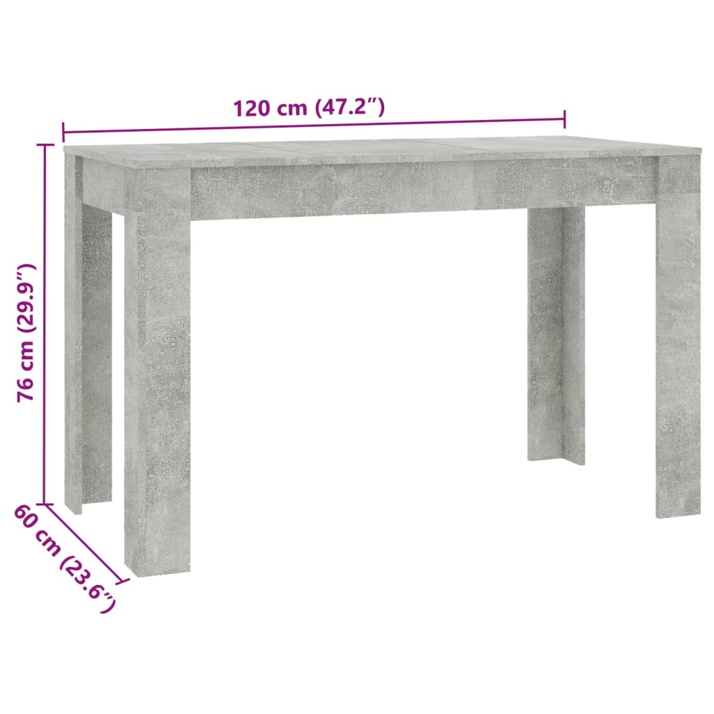 Table à manger gris béton 120x60x76 cm en bois