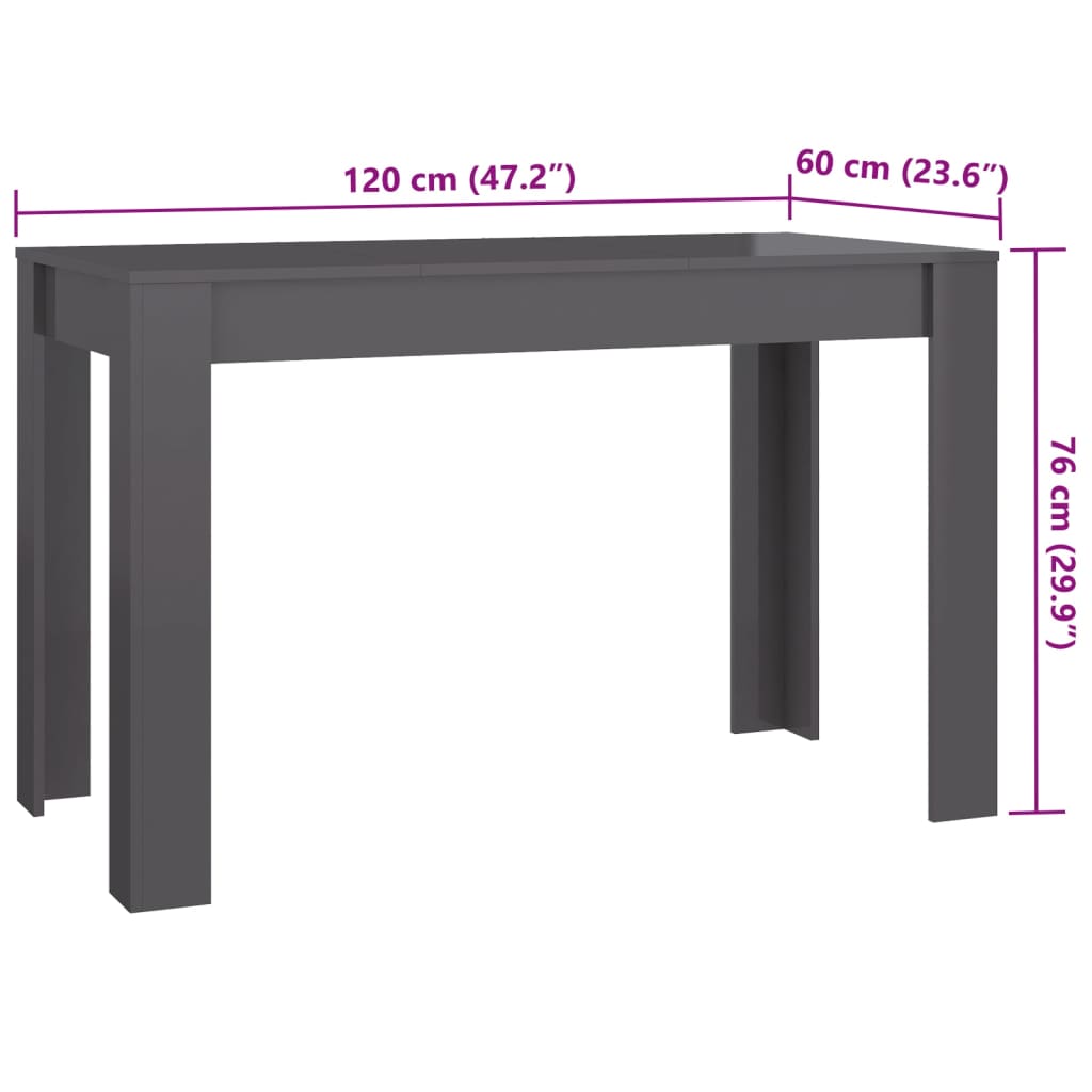 Esstisch Hochglanz-Grau 120x60x76 cm Holzwerkstoff