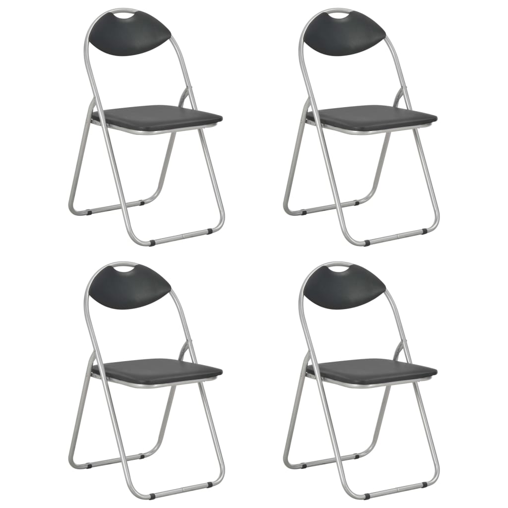 Klappstühle, 4 Stück, schwarzes Kunstleder
