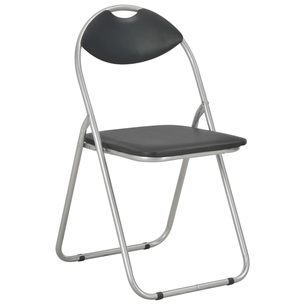 Klappstühle, 4 Stück, schwarzes Kunstleder