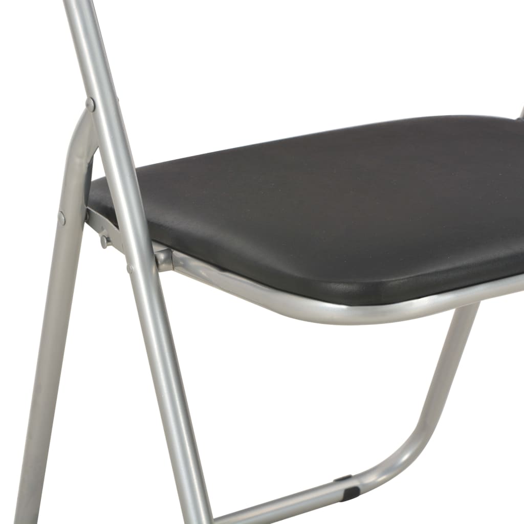 Klappstühle, 4 Stück, schwarzes Kunstleder