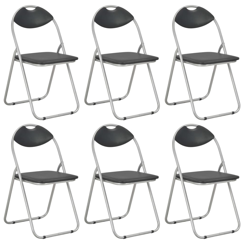 Klappstühle, 6 Stück, schwarzes Kunstleder