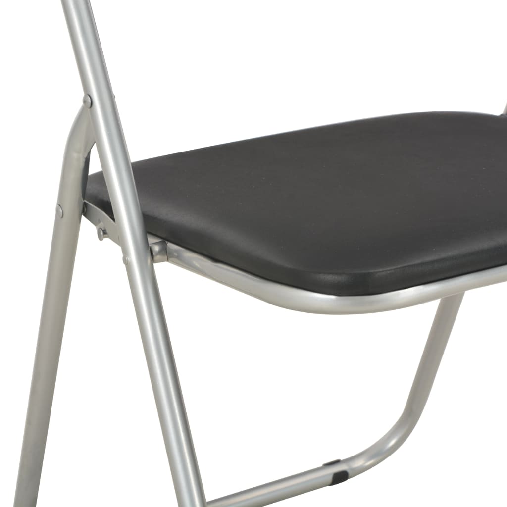 Klappstühle, 6 Stück, schwarzes Kunstleder