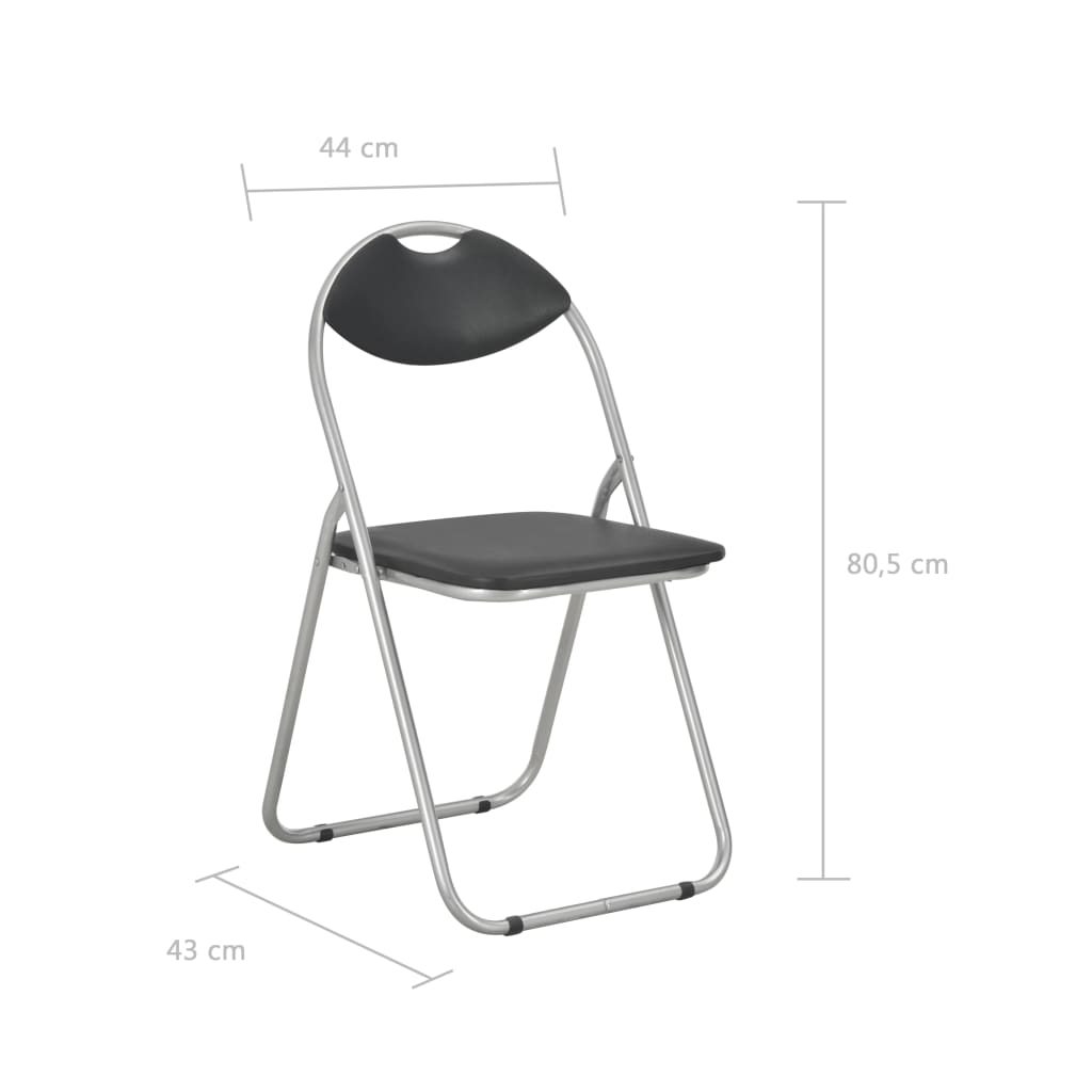 Klappstühle, 6 Stück, schwarzes Kunstleder