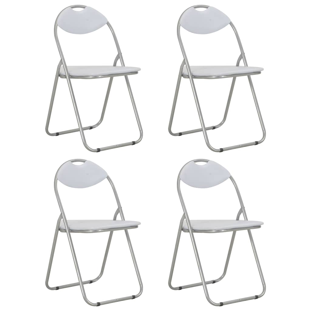 Klappstühle, 4 Stück, weißes Kunstleder