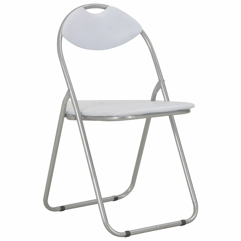 Klappstühle, 4 Stück, weißes Kunstleder