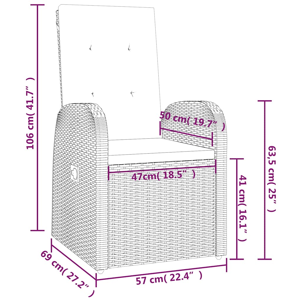 Garten-Liegestühle 2 Stk. mit Auflagen Poly Rattan Grau