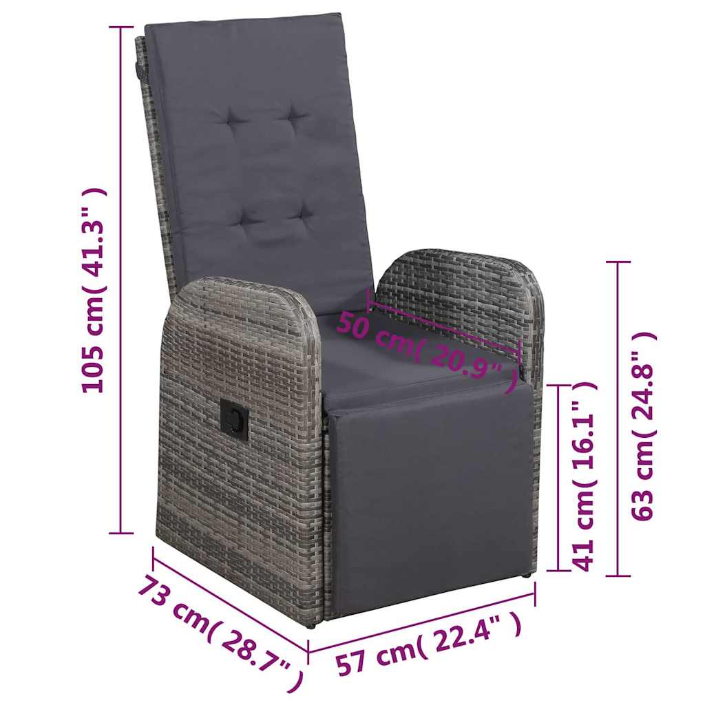 3-tlg. Bistro-Set mit Auflagen Poly Rattan Grau