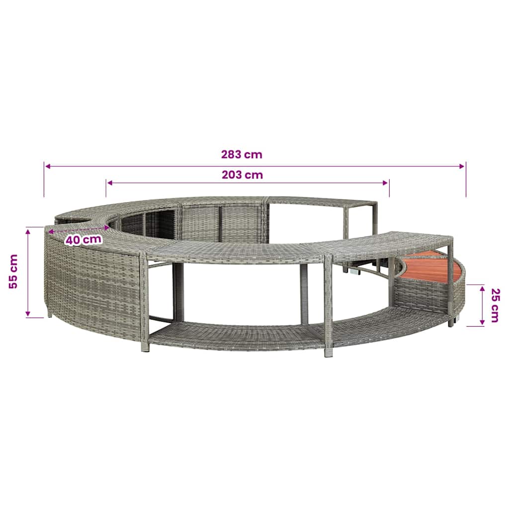 Whirlpool-Umrandung Grau Poly Rattan
