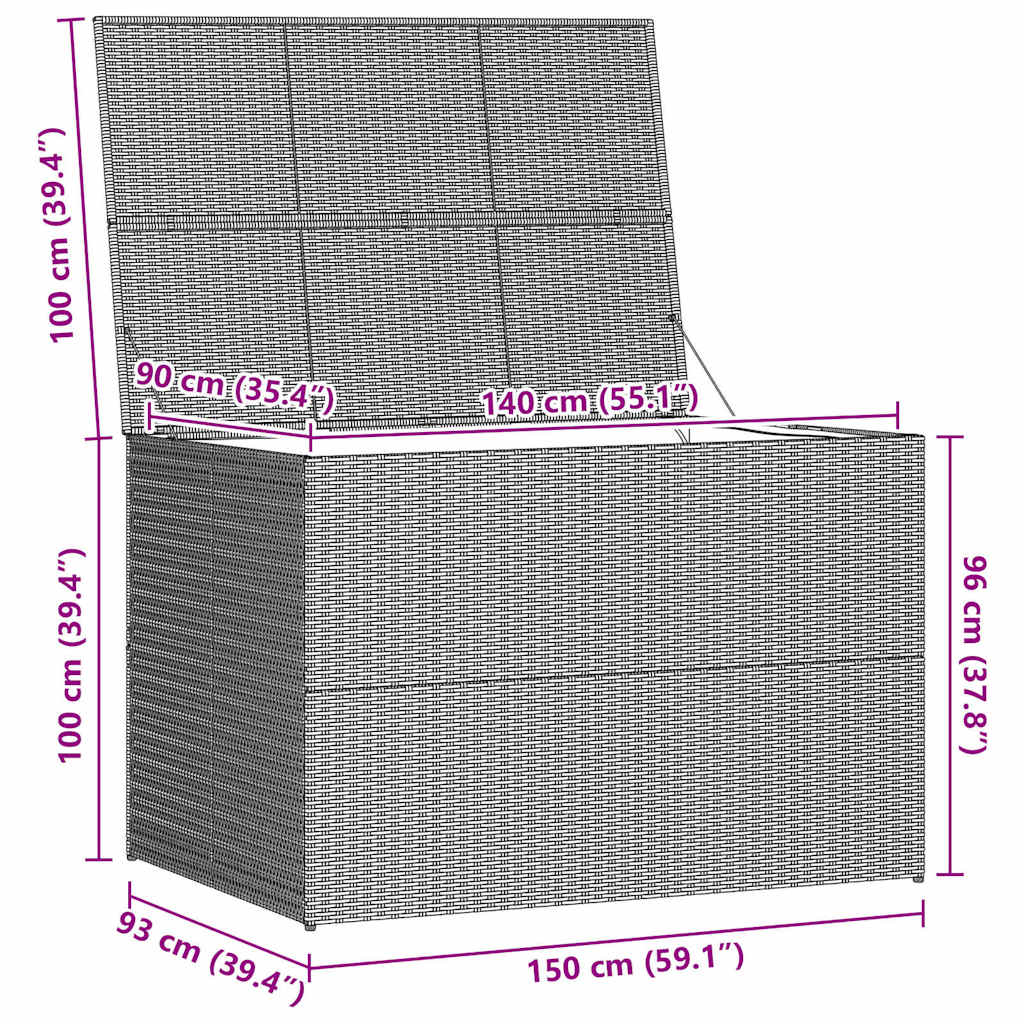 Garden-Auflagenbox Grau 150x100x100 cm Poly Rattan