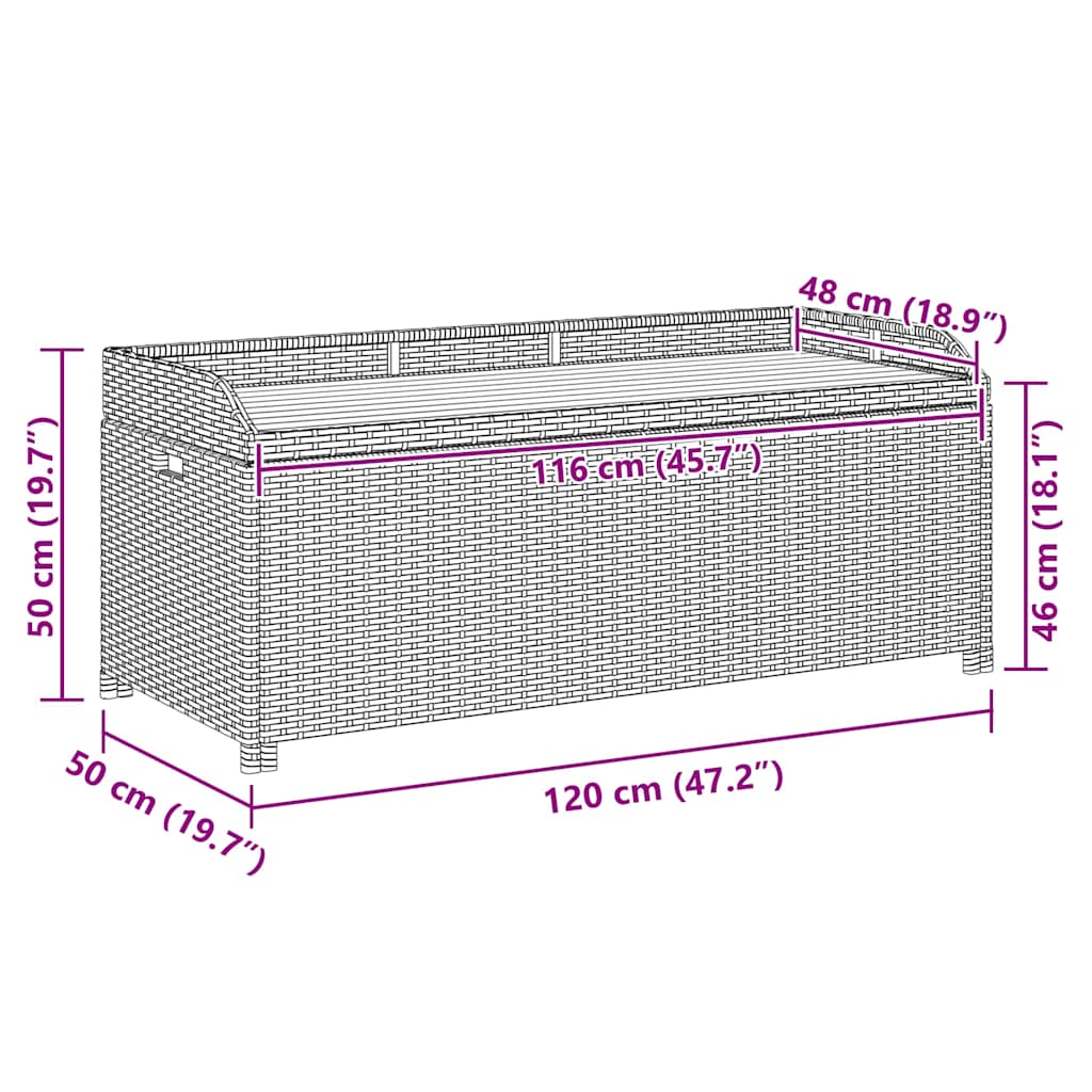 Gartenbank mit Stauraum 120 cm Poly Rattan Grau