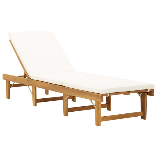 Bain de soleil pliant avec coussin en bois d'acacia massif