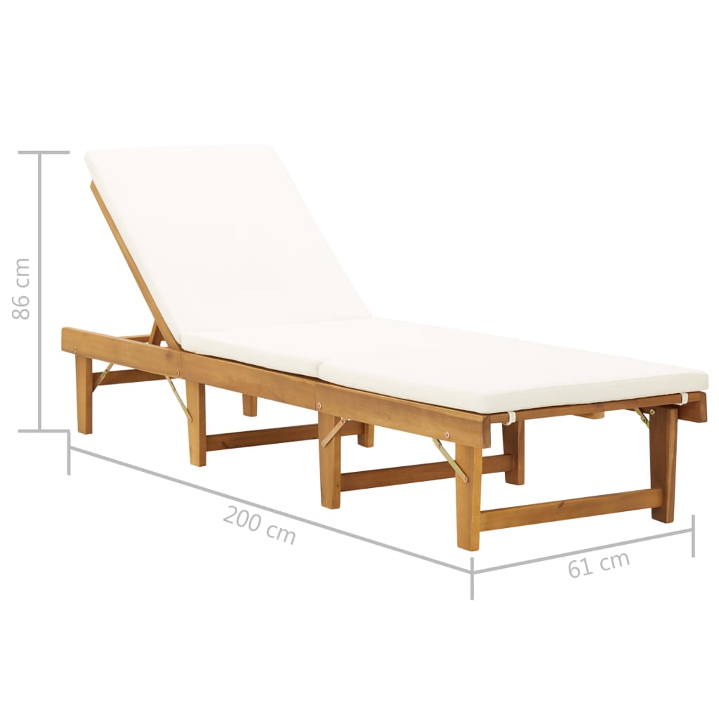 Bain de soleil pliant avec coussin en bois d'acacia massif