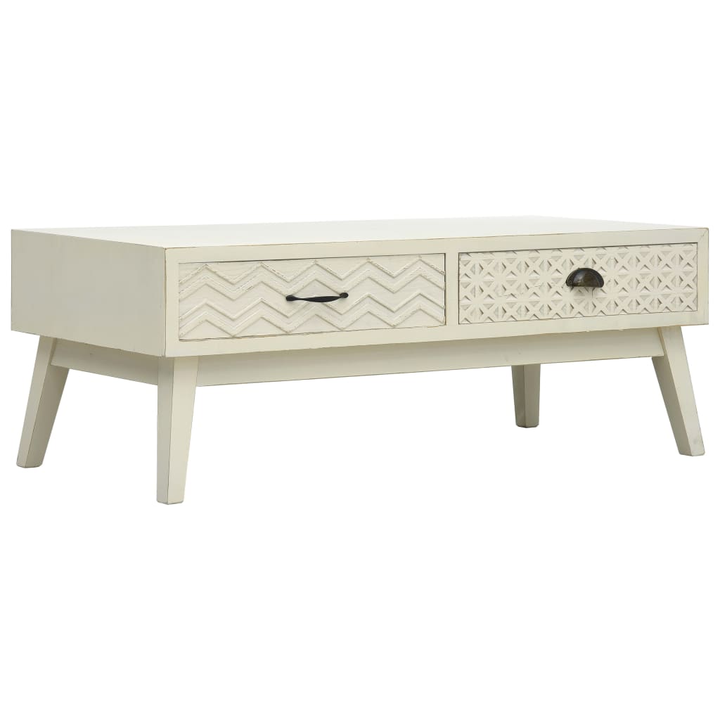 Table basse avec 2 tiroirs sculptés gris 110x50x40 cm bois