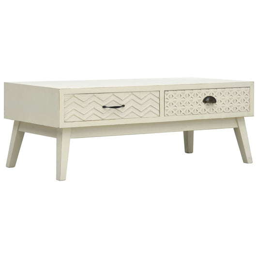 Table basse avec 2 tiroirs sculptés gris 110x50x40 cm bois