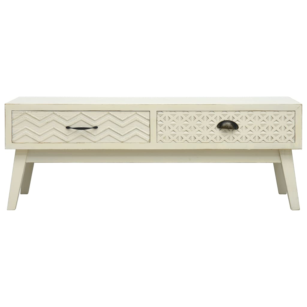 Table basse avec 2 tiroirs sculptés gris 110x50x40 cm bois