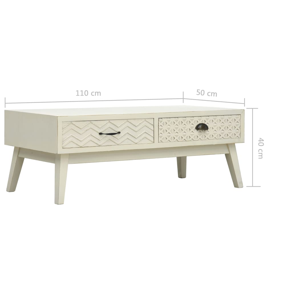 Table basse avec 2 tiroirs sculptés gris 110x50x40 cm bois