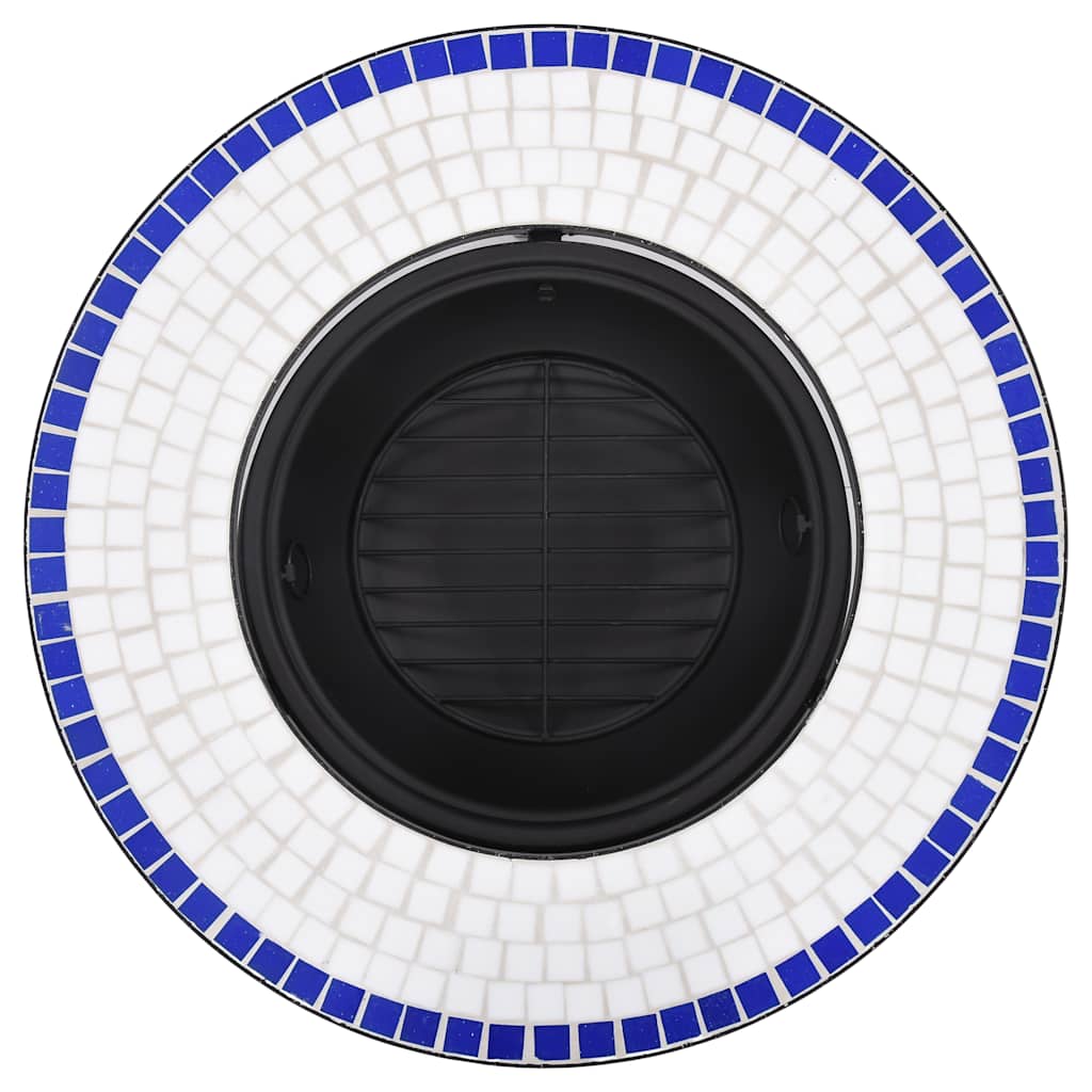 Feuerstelle Mosaik Keramik Blau und Weiß 68 cm