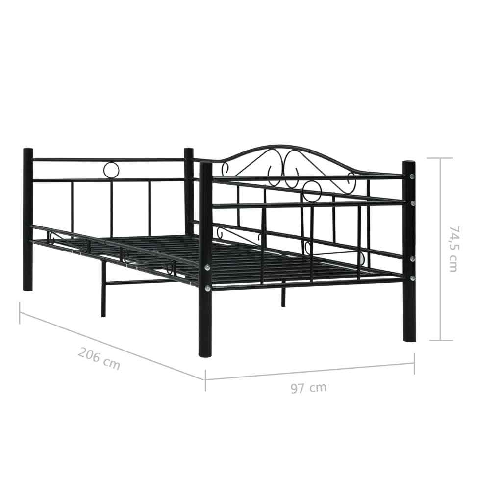 Tagesbett-Rahmen Schwarz Metall 90×200 cm