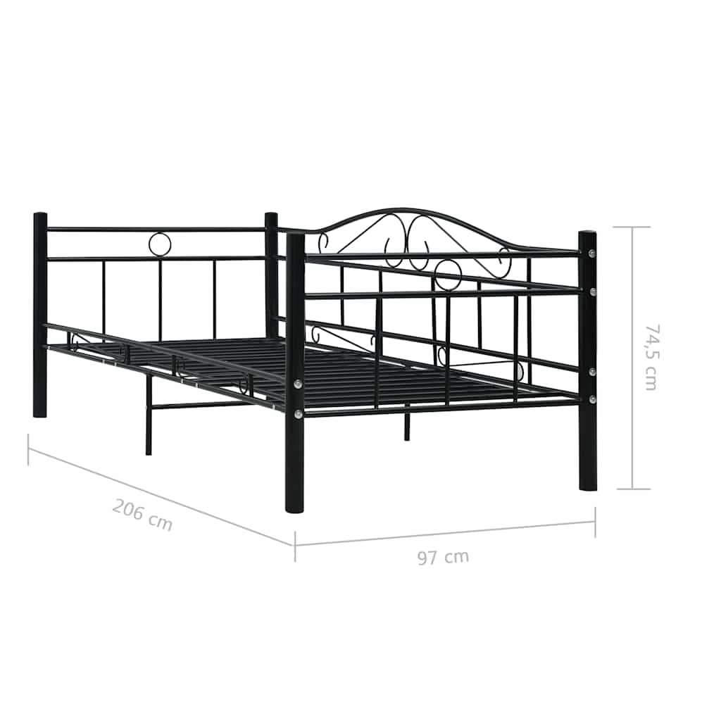 Tagesbett-Rahmen Schwarz Metall 90×200 cm