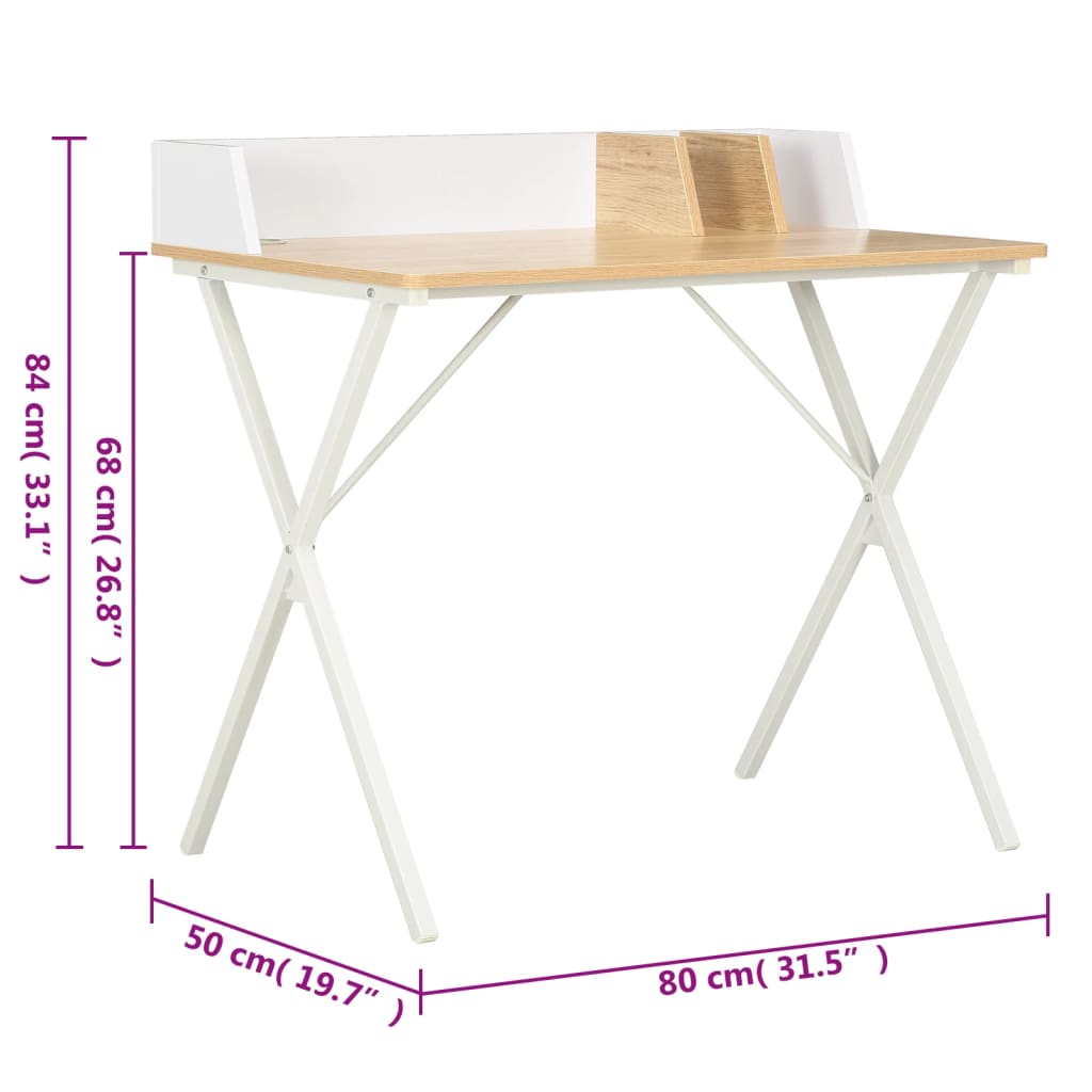 Schreibtisch Weiß und Natur 80x50x84 cm