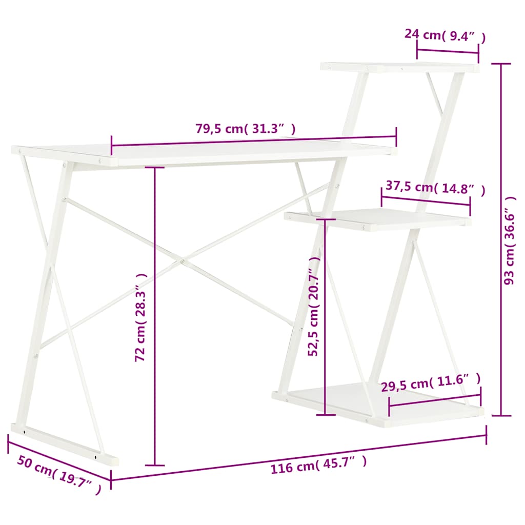 Schreibtisch mit Regal Weiß 116×50×93 cm