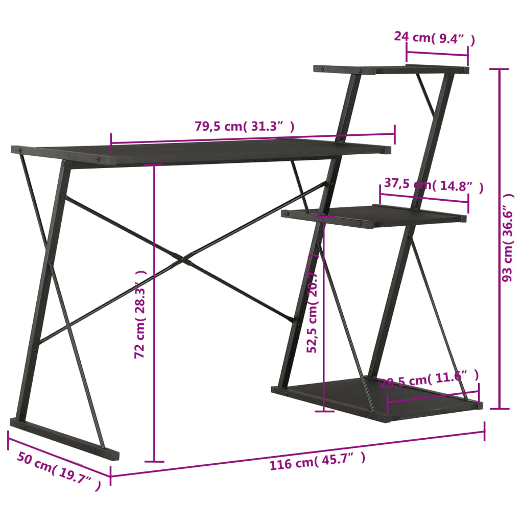 Schreibtisch mit Regal Schwarz 116×50×93 cm