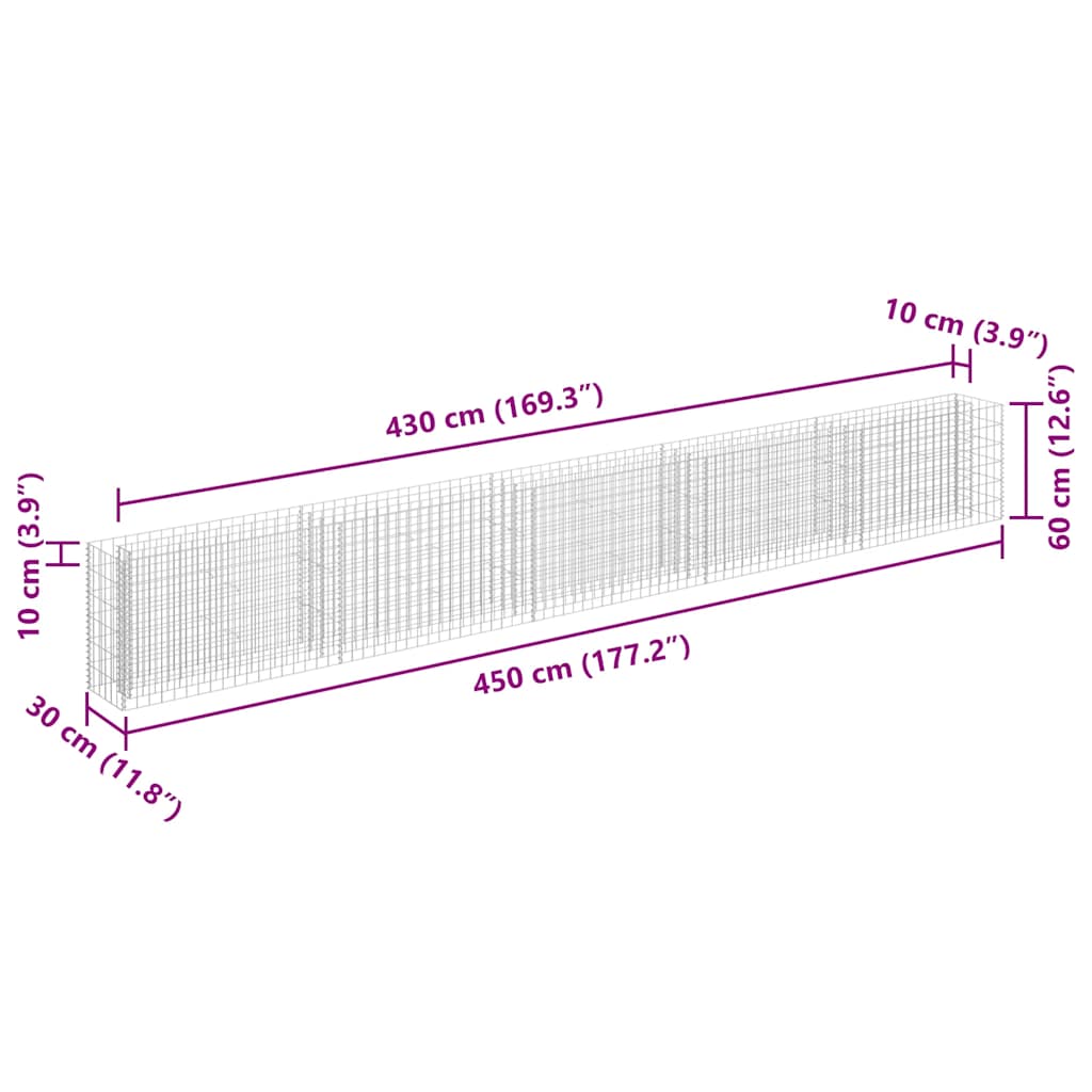 Gabionen-Hochbeet Verzinkter Stahl 450×30×60 cm