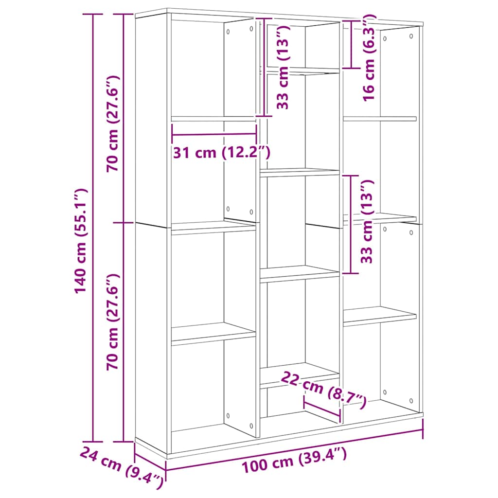 Raumteiler/Bücherregal Betongrau 100x24x140 cm Holzwerkstoff