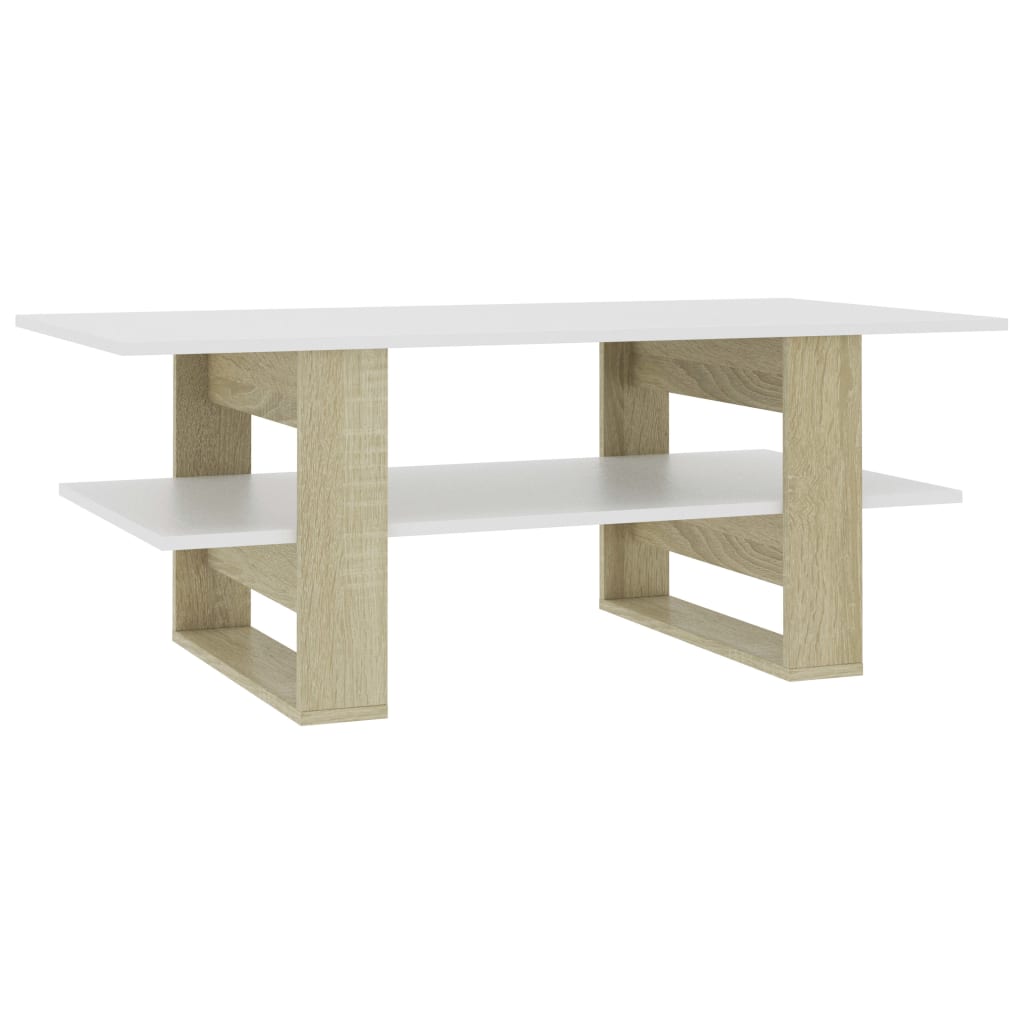Couchtisch Weiß Sonoma-Eiche 110×55×42 cm Holzwerkstoff