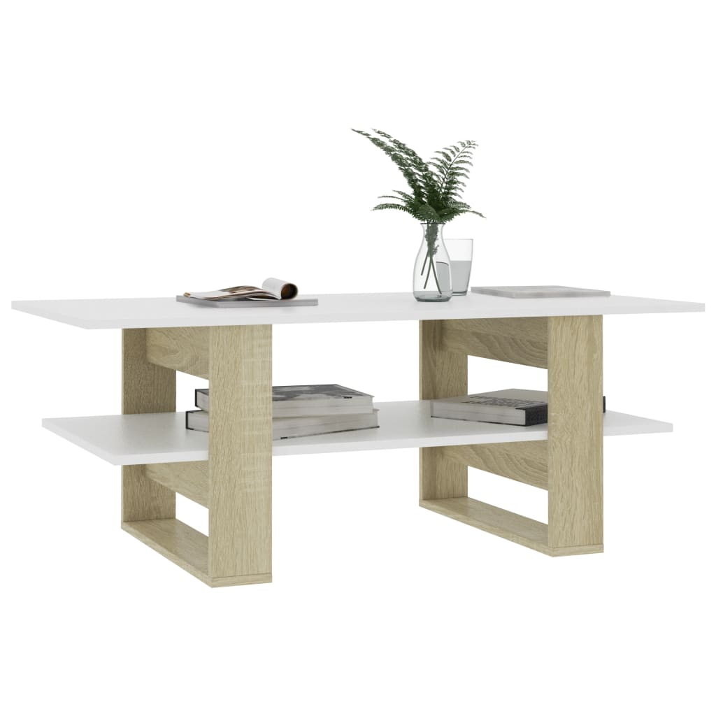 Couchtisch Weiß Sonoma-Eiche 110×55×42 cm Holzwerkstoff