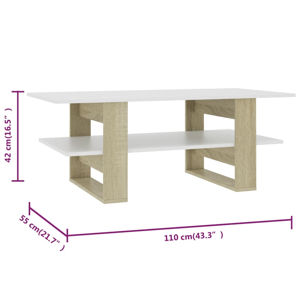 Couchtisch Weiß Sonoma-Eiche 110×55×42 cm Holzwerkstoff