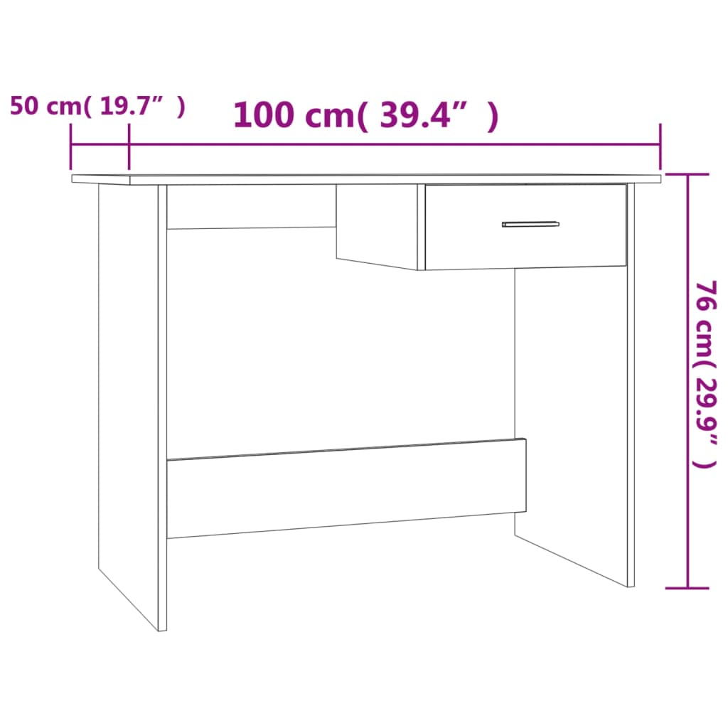 Bureau gris béton 100×50×76 cm matériau bois