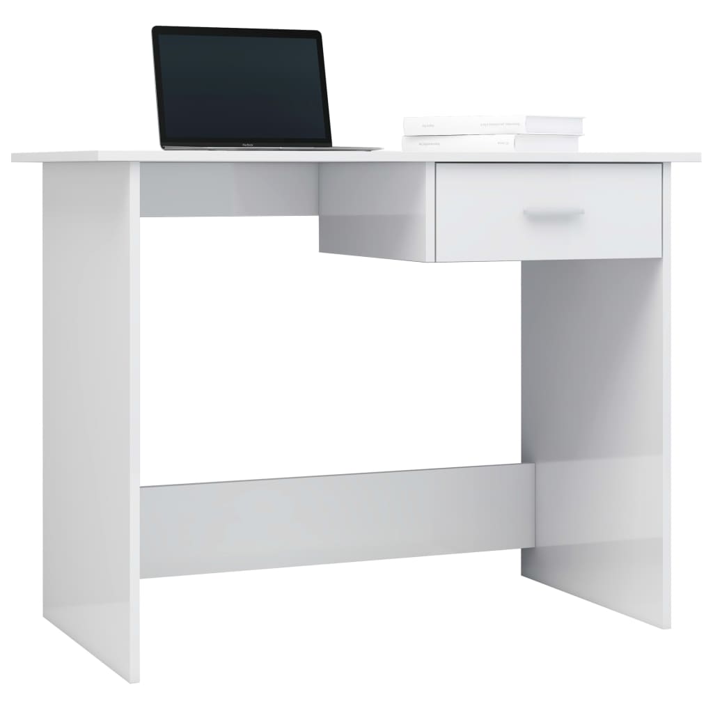 Bureau blanc brillant 100×50×76 cm en bois