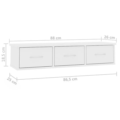Wand-Schubladenregal Weiß 88x26x18,5 cm Holzwerkstoff