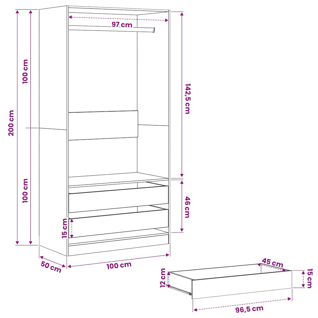Kleiderschrank Sonoma-Eiche 100x50x200 cm Holzwerkstoff