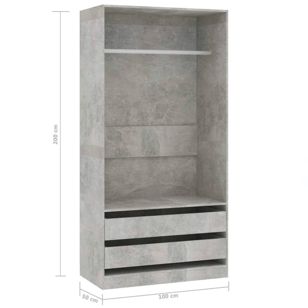 Armoire gris béton 100x50x200 cm en bois