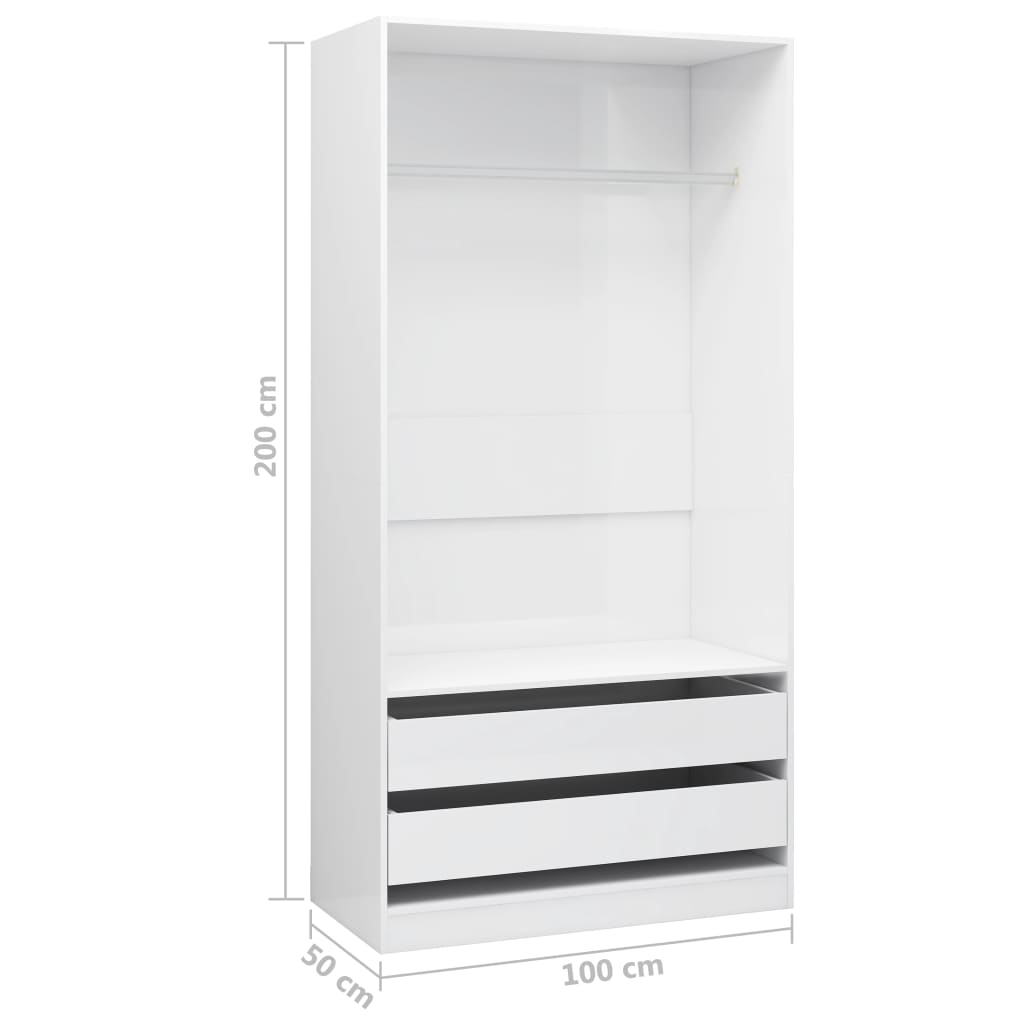 Armoire blanc brillant 100x50x200 cm en bois