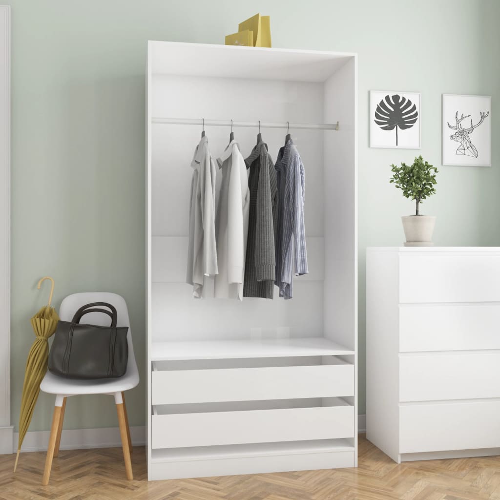 Armoire blanc brillant 100x50x200 cm en bois