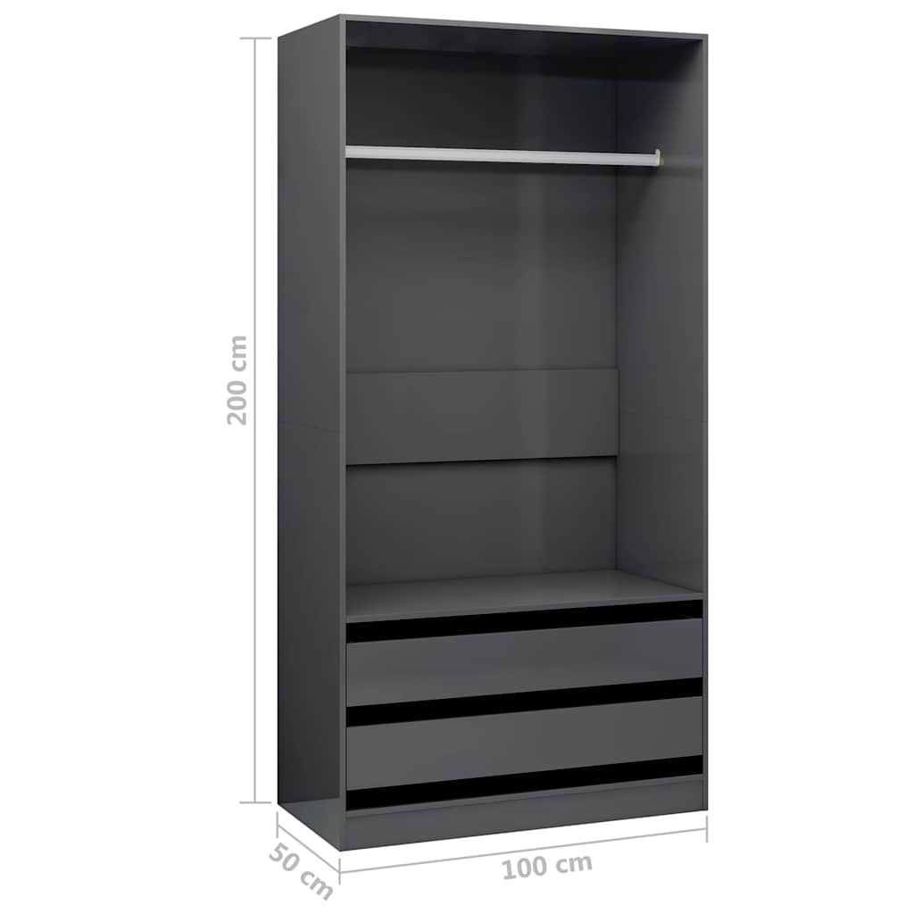 Kleiderschrank Hochglanz-Grau 100x50x200 cm Holzwerkstoff