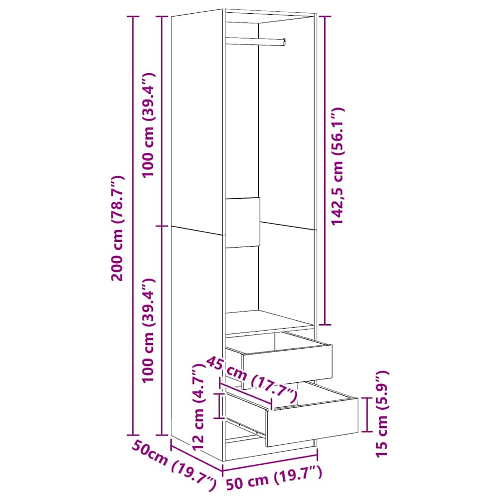 Kleiderschrank mit Schubladen Sonoma-Eiche 50x50x200 cm