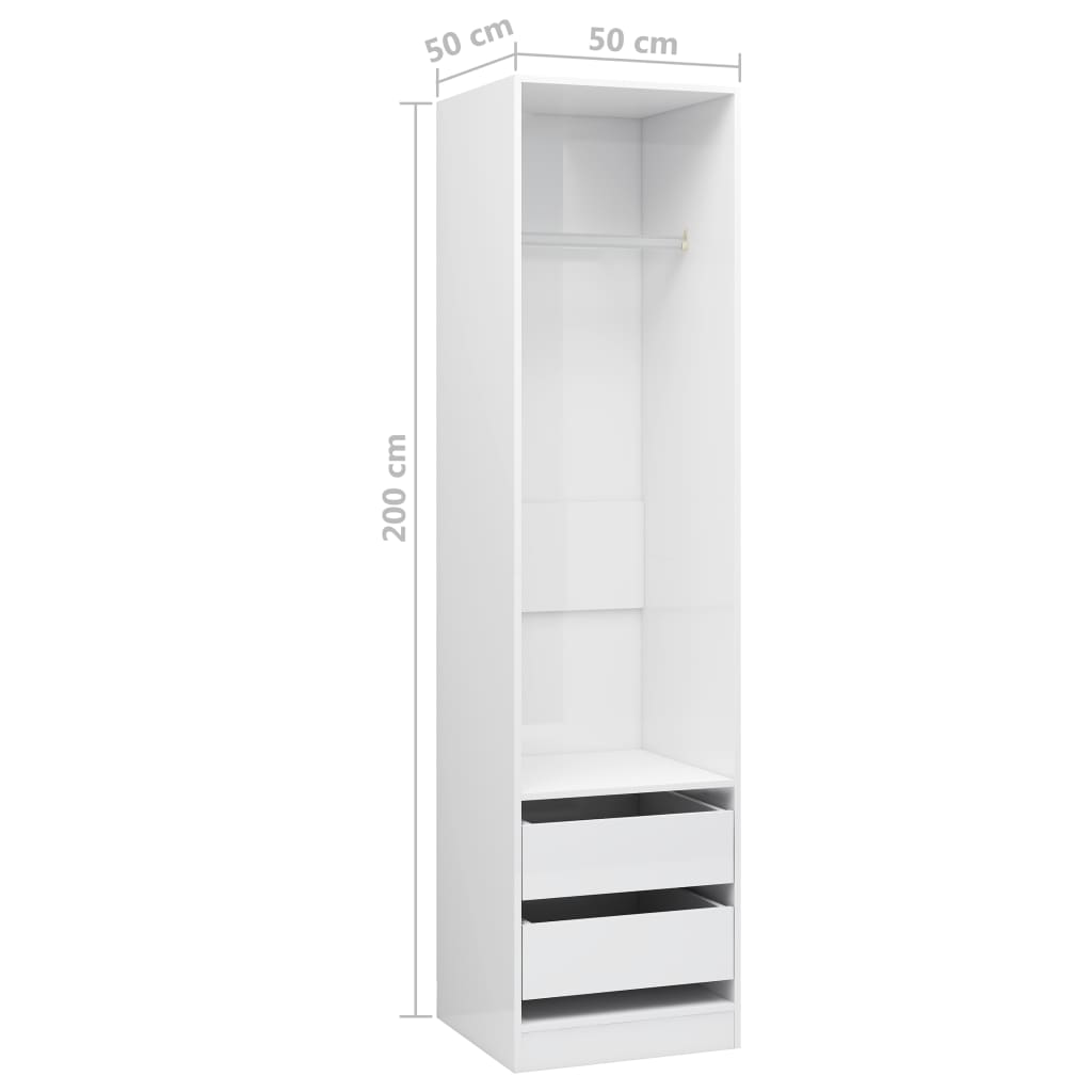 Armoire avec tiroirs blanc brillant 50x50x200 cm