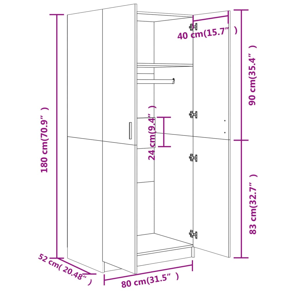 Armoire chêne Sonoma 80x52x180 cm matériau bois