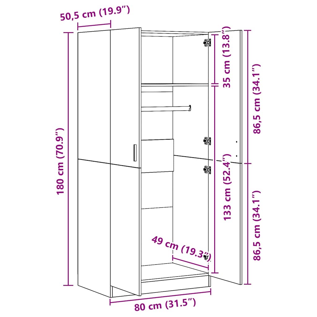 Kleiderschrank Sonoma-Eiche 80x52x180 cm Holzwerkstoff