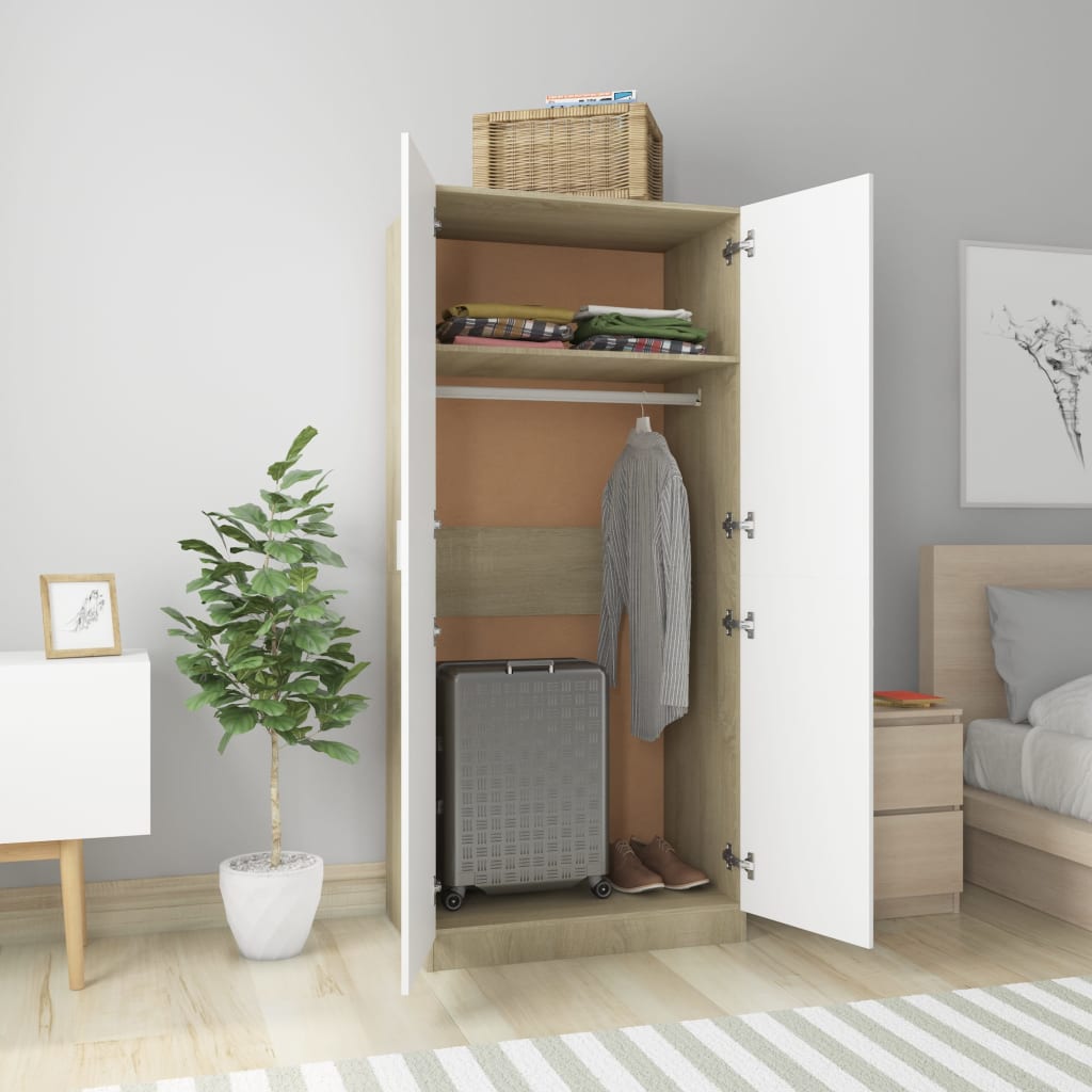 Kleiderschrank Weiß Sonoma-Eiche 80x52x180 cm Holzwerkstoff