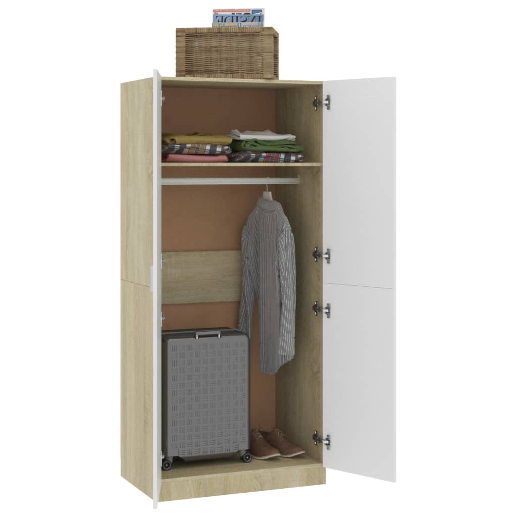 Kleiderschrank Weiß Sonoma-Eiche 80x52x180 cm Holzwerkstoff