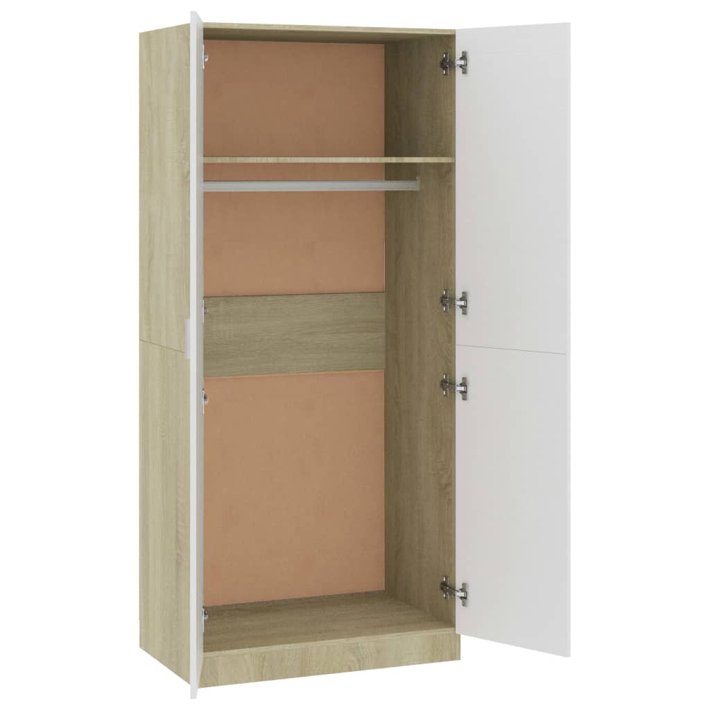 Kleiderschrank Weiß Sonoma-Eiche 80x52x180 cm Holzwerkstoff